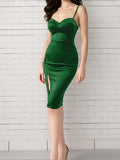 Velvet Sweetheart Neck Cami Dress, Elegant Sleeveless Bodycon Split Dress For Party & Banquet, Women's Clothing