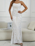 Elegant Skinny Sequined Dress, Sleeveless Floor Length Dress For Party & Banquet, Women's Clothing