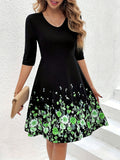 Chic Floral Print Casual Dress for Women - Short Sleeve, Crew Neck, Bodycon Fit, Machine Washable - Perfect for All Seasons