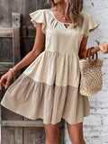 Crew Neck Ruffle Sleeve Dress, Elegant Ruffle Hem Dress For Spring & Summer, Women's Clothing