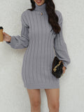 Cozy Ribbed Turtleneck Sweater Dress - Soft, Casual, Long Sleeve, Solid Color, Women's Comfortable Clothing for Daily Wear - Perfect for Fall and Winter Seasons