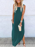 Zjkrl  -  Womens Fashionable Crew Neck Asymmetrical Maxi Dress - Sleeveless & Split Design, Effortlessly Chic for Summer Beach Vacations - A Must-Have Womens Clothing Staple