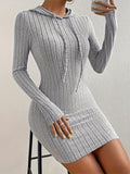 Chic Hooded Dress for Autumn & Winter - Warm Slim Fit, Versatile Solid Color, Cozy Wear for All Occasions