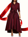 Stylish Tie Waist A-Line Shirt Dress - Elegant Long Sleeve, Button Front, Fall & Winter Essential - Comfortable, Versatile, and Chic Women's Clothing for Everyday Wear