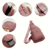 Chic Black Corduroy Crossbody Bag for Women - Casual Fanny Pack with Zip Closure, Perfect for Travel & Gifts