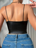 Contrast Lace Spaghetti Strap Top, Y2K Solid Color Sleeveless Cami Top For Summer, Women's Clothing