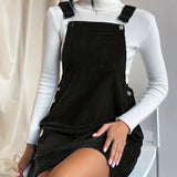Zjkrl  -  Solid Pocket Front Overall Dress, Elegant Sleeveless Dress With Buttons, Women's Clothing