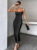 For Spring & Summer, Solid Color Backless Bodycon Cami Dress, Elegant Sleeveless Skinny Women's Clothing