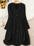 Stylish Plus Size V Neck Ribbed Dress - Plus Size Dresses for Fall & Winter - Long Sleeve, Button Front, Casual, Comfortable, and Flattering