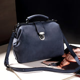Vintage Doctor-Style Shoulder Bag for Women, Split Leather with Solid Color, Casual Handbag with Buckle Closure and Polycotton Lining - Ideal for Travel and Gifting, Crafted in Guangzhou
