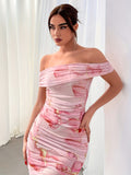 Elegant Backless Off Shoulder Floral Print Dress for Party & Banquet, Women's Clothing