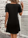 Zjkrl  -  Vibrant Color Block V-Neck Chic Dress - Women's Casual Short Sleeve Loose Fit Dresses for Everyday Wear - Comfortable, Breathable, and Stylish Clothing for Ladies