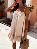 Lightweight Ruffle Hem Backless Cami Dress - Flowy & Versatile for Summer & Spring - Casual Womens All-Season Wardrobe Staple