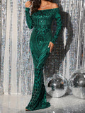 Mother of the Bride Mermaid Dress - Elegant Off Shoulder Graphic Pattern Bodycon Dress for Party, Banquet, and Special Occasions, Slim Fitting, Women's Formal Clothing