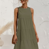 Zjkrl  -  Plus Size Solid Color Crew Neck Dress, Casual Sleeveless Dress For Summer, Women's Plus Size Clothing
