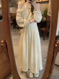 Machine Washable Polyester Summer Dress, Elegant and Slimming A-Line Long Sleeve V-Neck for Women