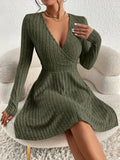 Elegant & Timeless V-Neck Rib-Knit Midi Dress - Cozy, Stretchable & All-Season, Perfect for Every Occasion