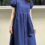 Zjkrl  -  Vibrant Color Crew Neck Chic Dress - Women's A-line Dresses with Short Sleeves, Cinched Waist, Minimalist Design for Spring & Summer, Elegant Casual Wear for Ladies