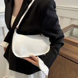 Fashion Solid Color PU Glossy Casual Shoulder Bag with Zipper, Unlined Simple Chic Handbag for Work, Shopping, Gift - White