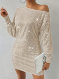 Elegant Long Sleeve Sequined Crew Neck Dress for Women, Perfect Party & Banquet Outfit