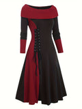 Zjkrl  -  Elegant Vintage Color Block Knit Dress - Easy Care & Comfort Fit for Fall/Spring Elegance, Women’s Fashion