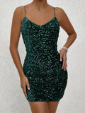 Sultry Sequins Backless V Neck Dress - Sexy Spaghetti Strap, Flowy Silhouette, Club-Ready, Homecoming Party Perfect, Women's Clothing for a Night Out