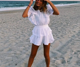 Zjkrl Summer Short Sleeve Vocation Women White Mini Dress Holiday Lace Ruffled Dress Pink