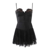 Zjkrl - Sexy Solid White Stitching Lace Bra Corset style Spaghetti Strap Mini Dress Women Backless Party Skater Short Sling Robe