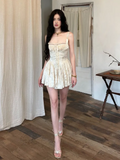 Zjkrl - Sexy Solid White Stitching Lace Bra Corset style Spaghetti Strap Mini Dress Women Backless Party Skater Short Sling Robe