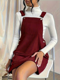 Zjkrl  -  Solid Pocket Front Overall Dress, Elegant Sleeveless Dress With Buttons, Women's Clothing