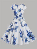 Elegant Floral Print Pendulum Dress - Crew Neck, Short Sleeve, Tie Waist, Micro Elasticity, Semi-Sheer, Woven Polyester Fabric - Perfect for Spring, Summer, and Fall Seasons, Ideal for Womens Elegant Dressing