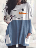 Zjkrl  -  Plus Size Christmas Dress - Adorable Festive Snowman Print Long Sleeve Round Neck Tee Dress with Convenient Pockets for Curvy Women