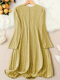 Stylish Plus Size V Neck Ribbed Dress - Plus Size Dresses for Fall & Winter - Long Sleeve, Button Front, Casual, Comfortable, and Flattering