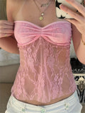 Floral Lace Tube Top - Elastic Gathered Design - Versatile Sleeveless Summer Top - Breathable & Comfortable Women's Fashion