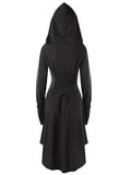 Zjkrl  -  Gothic Hooded Cosplay Dress, Long Sleeve Dress For Halloween, Party, Performance, Women's Clothing