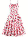 Vintage Chic Floral Print Sundress - Chic Tie Front, Timeless Elegance, Sleeveless Spaghetti Strap - Perfect Summer Womens Fashion Dress
