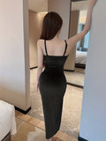 Zjkrl  -  Split Thigh Ruched Dress, Elegant Spaghetti Sleeveless Party Dress, Women's Clothing Wedding/Occasion/Engagement/Ceremony/Evening dress