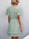 Women's Dresses Women's Polka Dot Dress Ruffle Sleeves Boho Pleated Swing Blouse Vacation Dresses