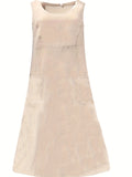 Zjkrl  -  Womens Casual Crew Neck Sleeveless Pocket Dress - Effortlessly Chic, Versatile & Comfortable, Everyday Wear - Simple Solid Style with Handy Pockets, Perfect for All Seasons
