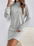Long Sleeve Elegant Ribbed Turtleneck Plain Color Dress for Spring & Fall, Women's Clothing