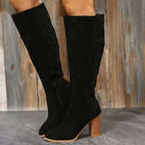 Womens Stylish Block Heeled Knee High Boots - Soft Padded Comfort, Warm Winter Lining, Secure Side Zip - Trendy Solid Colors for Fashion-Forward Ladies