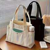 Spacious Canvas Tote Bag - Stylish Women's Shoulder Handbag with Zip Closure, Polyester Lining, and Durable Construction for Everyday Commuting, Travel, and Shopping - Easy to Clean and Water Resistant