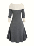 Zjkrl  -  Elegant Vintage Color Block Knit Dress - Easy Care & Comfort Fit for Fall/Spring Elegance, Women’s Fashion