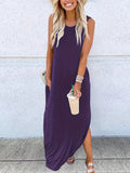 Zjkrl  -  Womens Fashionable Crew Neck Asymmetrical Maxi Dress - Sleeveless & Split Design, Effortlessly Chic for Summer Beach Vacations - A Must-Have Womens Clothing Staple