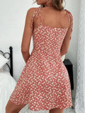 V neck Floral Print Cami Dress - Lightweight & Flowy Ruched Design - Perfect for Summer Vacations, Adjustable Straps Womens Sundress