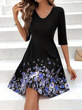 Chic Floral Print Casual Dress for Women - Short Sleeve, Crew Neck, Bodycon Fit, Machine Washable - Perfect for All Seasons