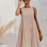 Zjkrl  -  Plus Size Solid Color Crew Neck Dress, Casual Sleeveless Dress For Summer, Women's Plus Size Clothing