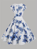 Elegant Floral Print Pendulum Dress - Crew Neck, Short Sleeve, Tie Waist, Micro Elasticity, Semi-Sheer, Woven Polyester Fabric - Perfect for Spring, Summer, and Fall Seasons, Ideal for Womens Elegant Dressing