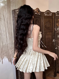 Zjkrl - Sexy Solid White Stitching Lace Bra Corset style Spaghetti Strap Mini Dress Women Backless Party Skater Short Sling Robe