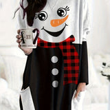 Zjkrl  -  Plus Size Christmas Dress - Adorable Festive Snowman Print Long Sleeve Round Neck Tee Dress with Convenient Pockets for Curvy Women